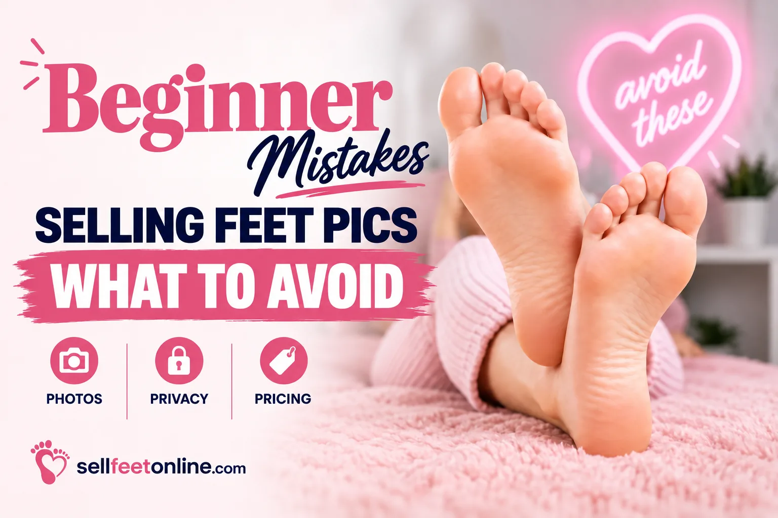 Beginner mistakes selling feet pics: what to avoid, with photos, privacy and pricing tips, on a pink background