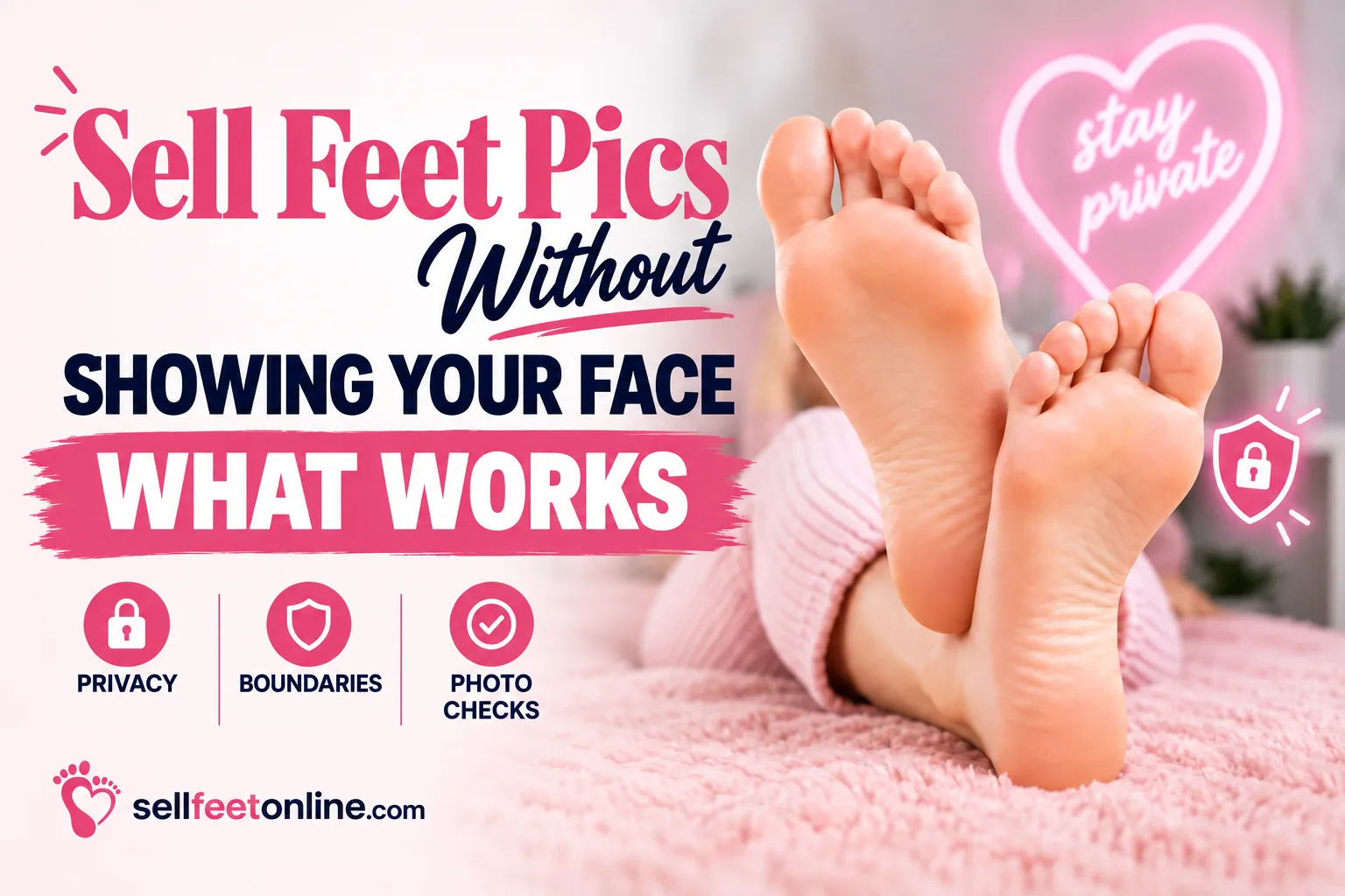 Sell feet pics without showing your face: what works, with privacy, boundaries and photo checks, on a pink background